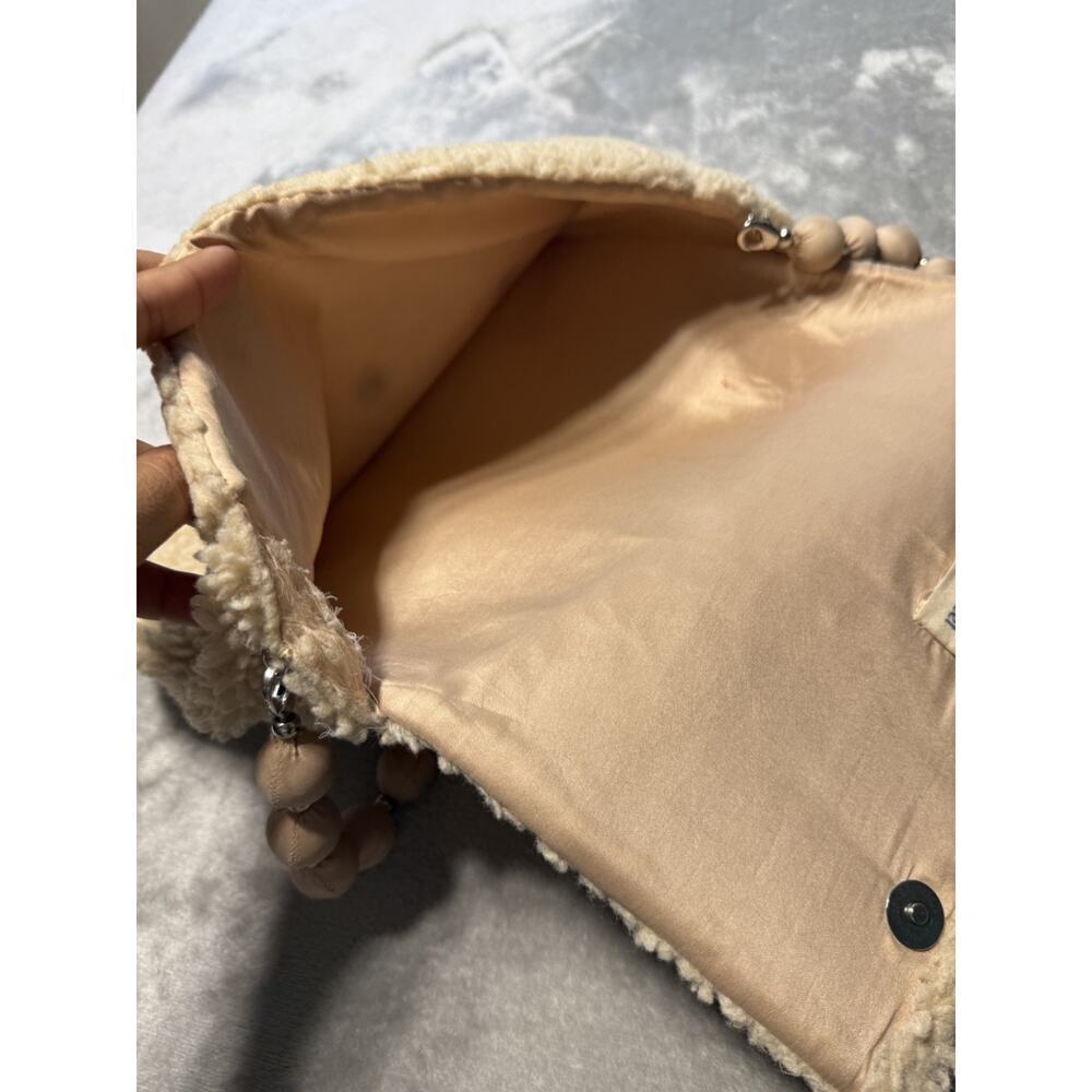 Samantha Pleet Sherpa Fleece Beaded Handle Shoulder Bag Cream Cozy Winter Clutch - Picture 3 of 10